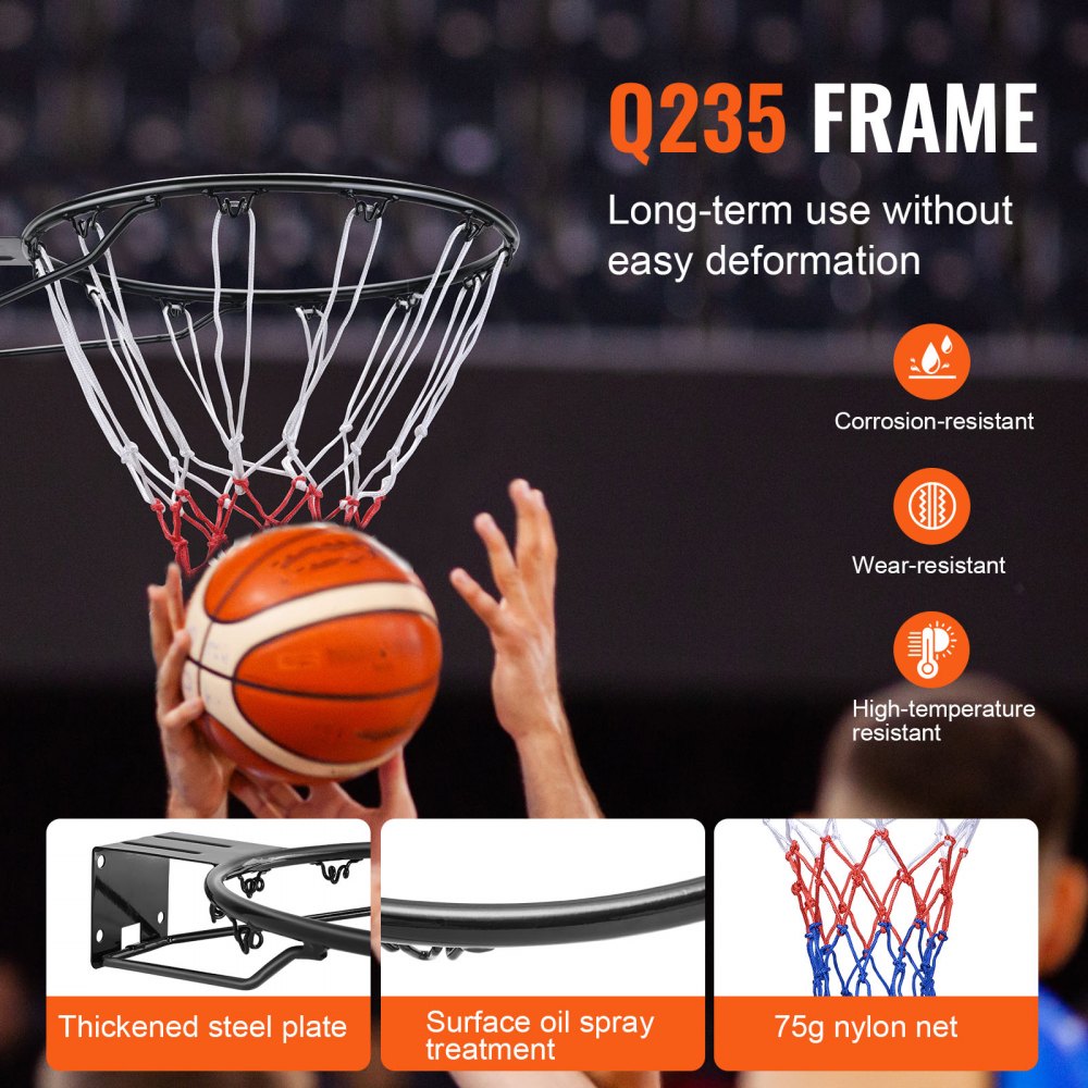 VEVOR Basketball Rim, Wall Door Mounted Basketball Hoop, Heavy Duty ...