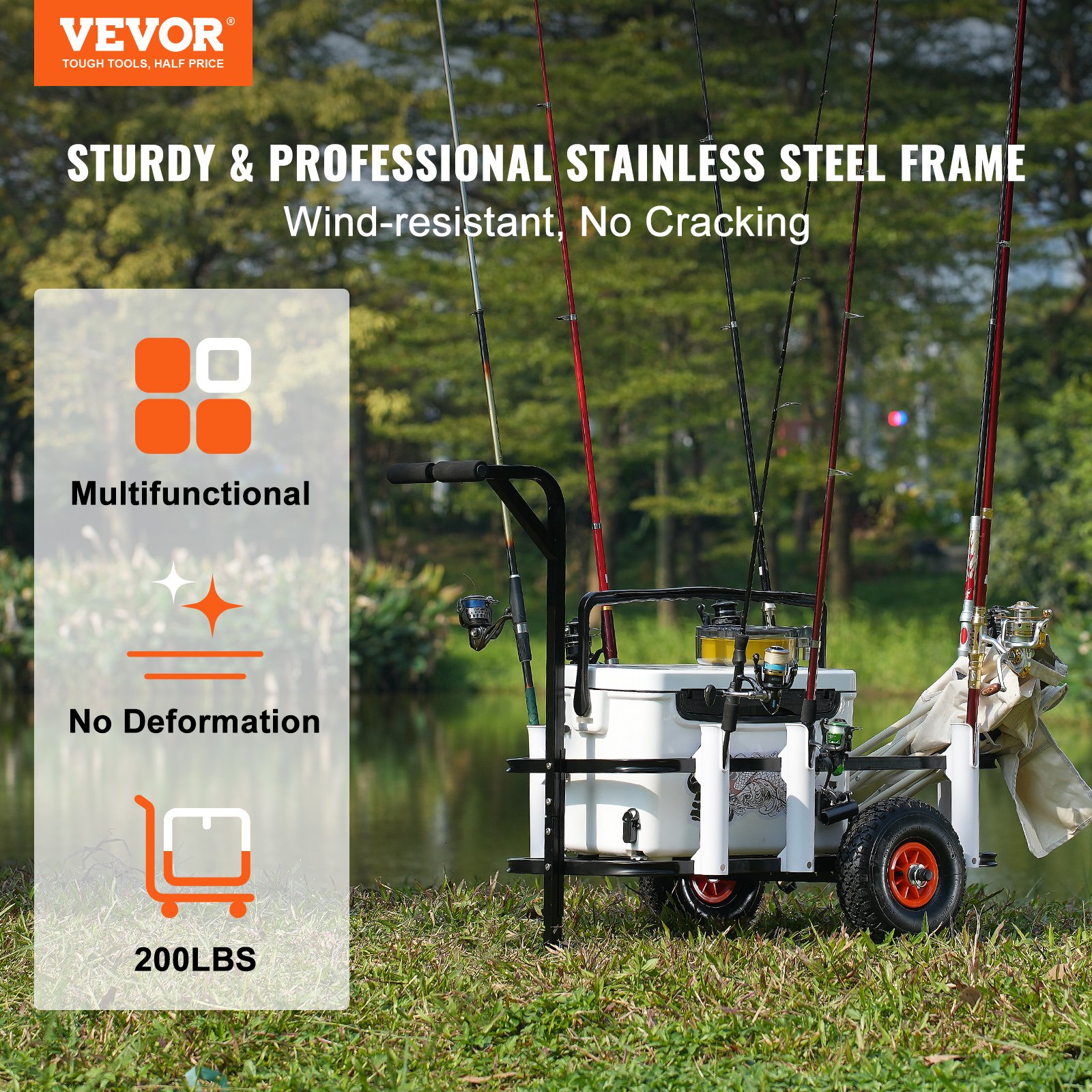 VEVOR 5.5 Cu.Ft. Beach Fishing Cart 300 Lbs. Heavy-Duty Steel Foldable Fish Cart Garden Cart With 4 X 11 In. Rubber Tires - Foto 6