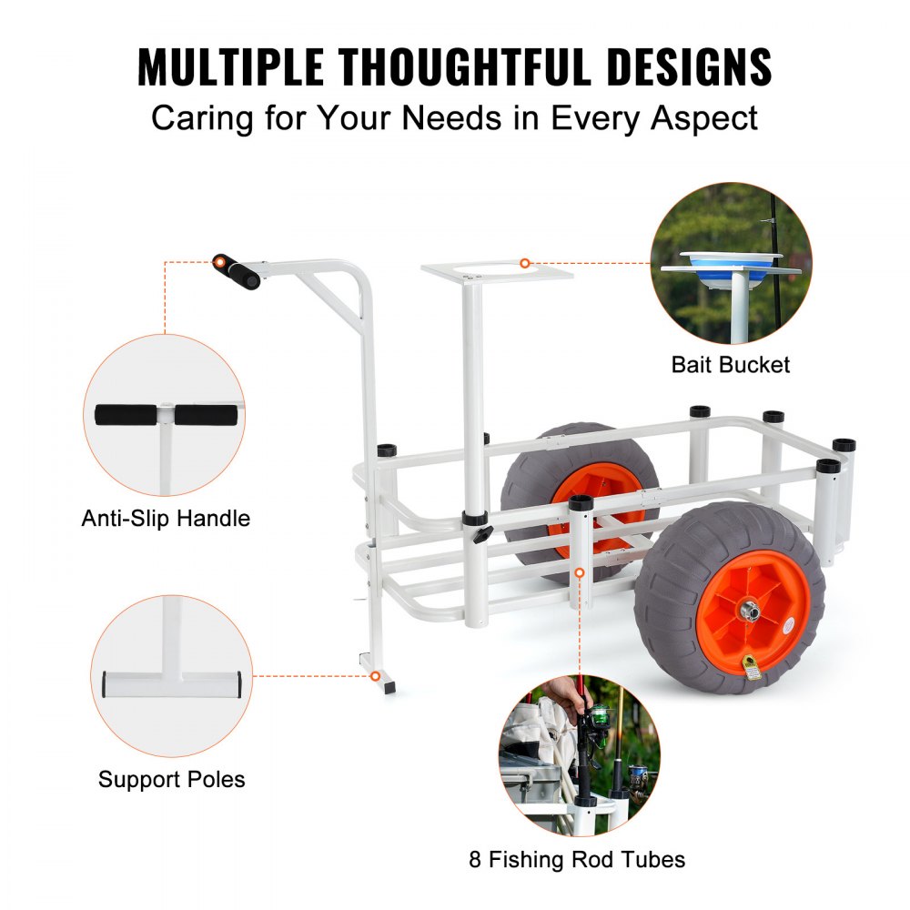 VEVOR Beach Fishing Cart, 350 lbs Load Capacity, Fish and Marine Cart ...