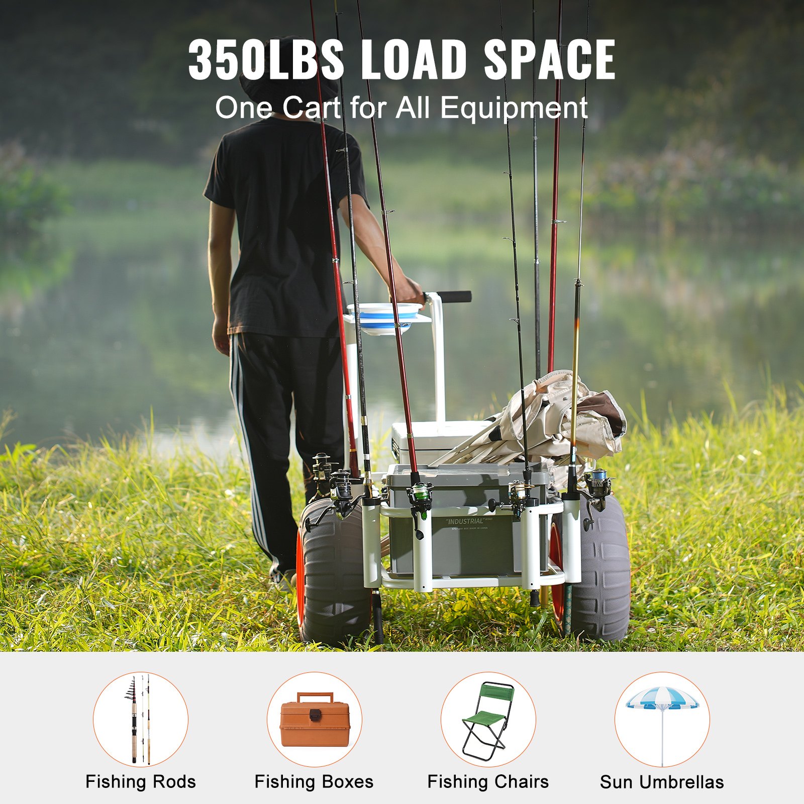 VEVOR Beach Fishing Cart, 350 lbs Load Capacity, Fish and Marine Cart ...