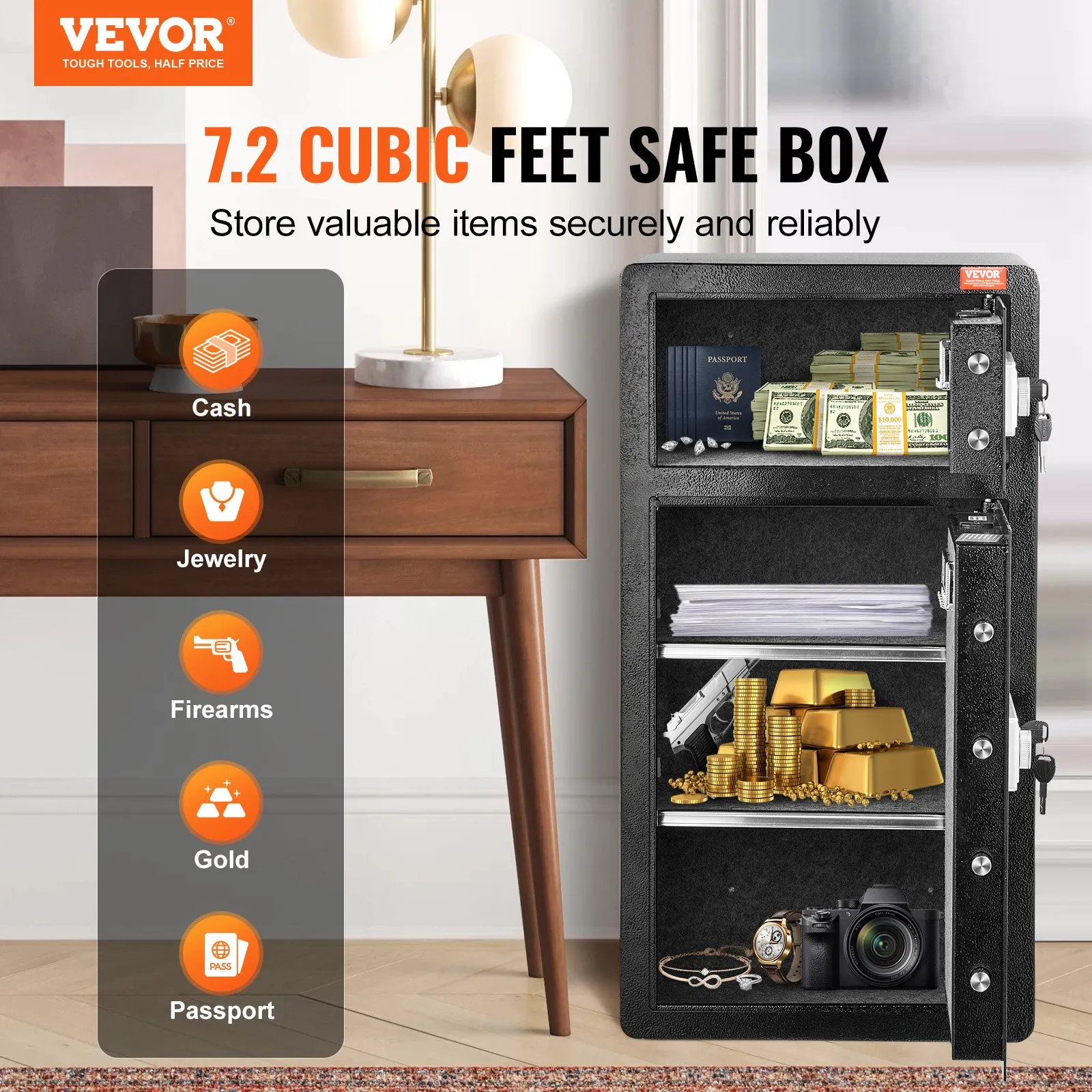 Lock Boxes Safe VEVOR Locking Safe Box – 7.2 Cubic Feet, 37.1 kg / 81.78 lbs