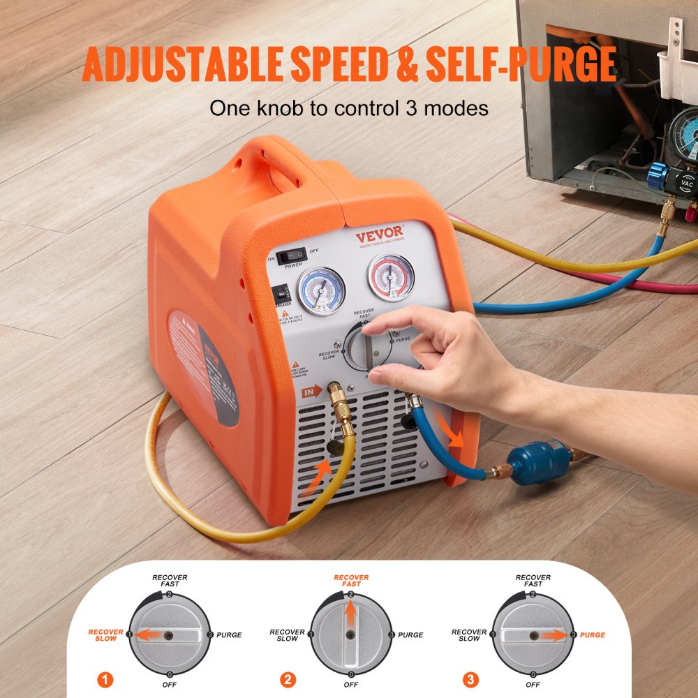 VEVOR 1 HP Refrigerant Recovery Machine - Dual Cylinder Portable AC ...