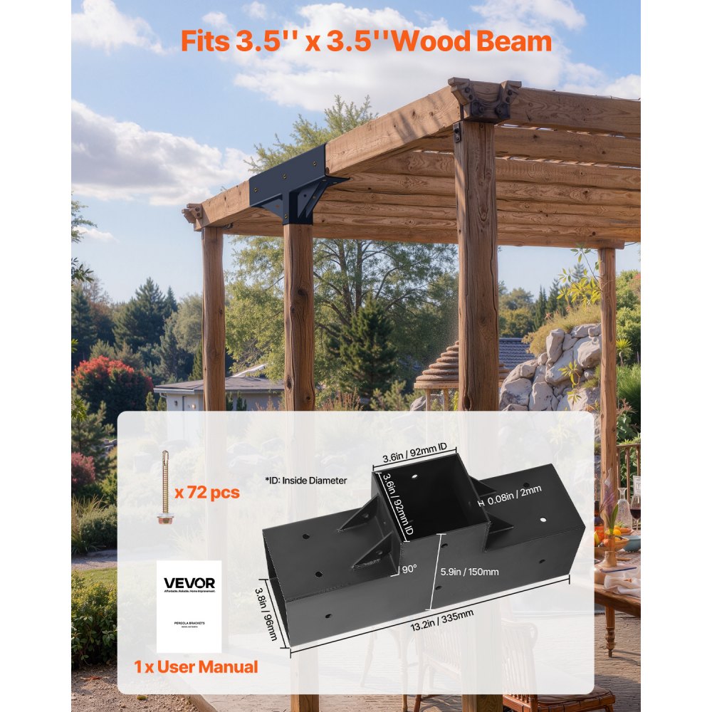 VEVOR Pergola Kit 4-Pack, T-Shaped 4x4 (Actual 92 x 92 mm), 3-Way ...