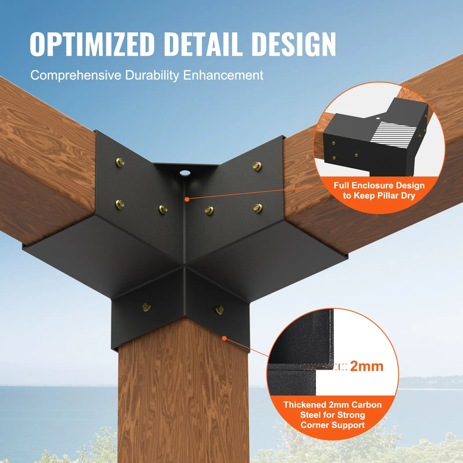 VEVOR Pergola Bracket Kit 4''x4'', 4pcs 3-Way Heavy Duty Corner Bracket ...