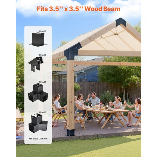4x4 Inch Pergola Bracket Kit Inner 3.5x3.5 3- and 4-Way Brackets for ...