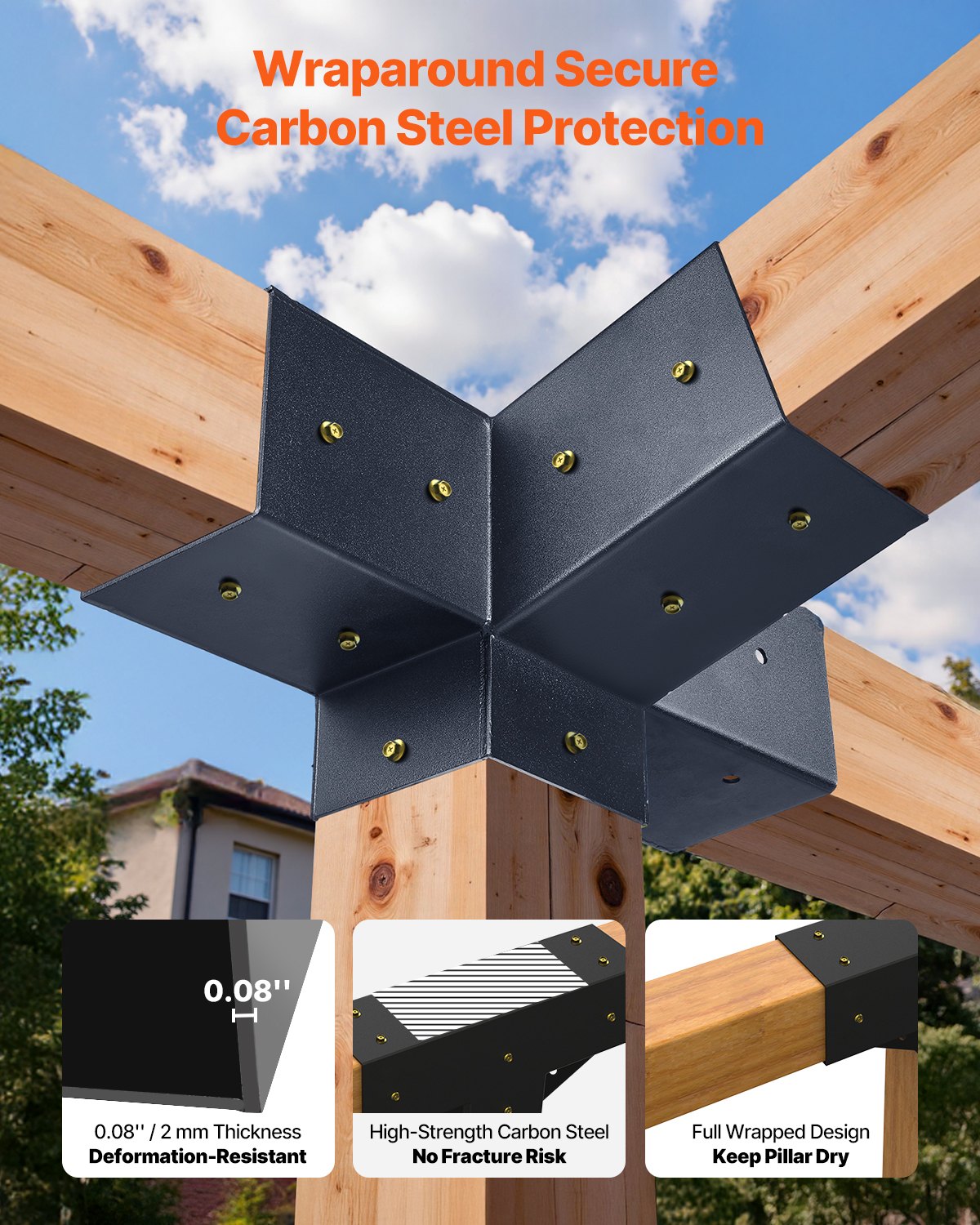 VEVOR Pergola Kit, 4x4 Inch 4-Way Slanted Bracket for 92 x 92 mm Wood ...