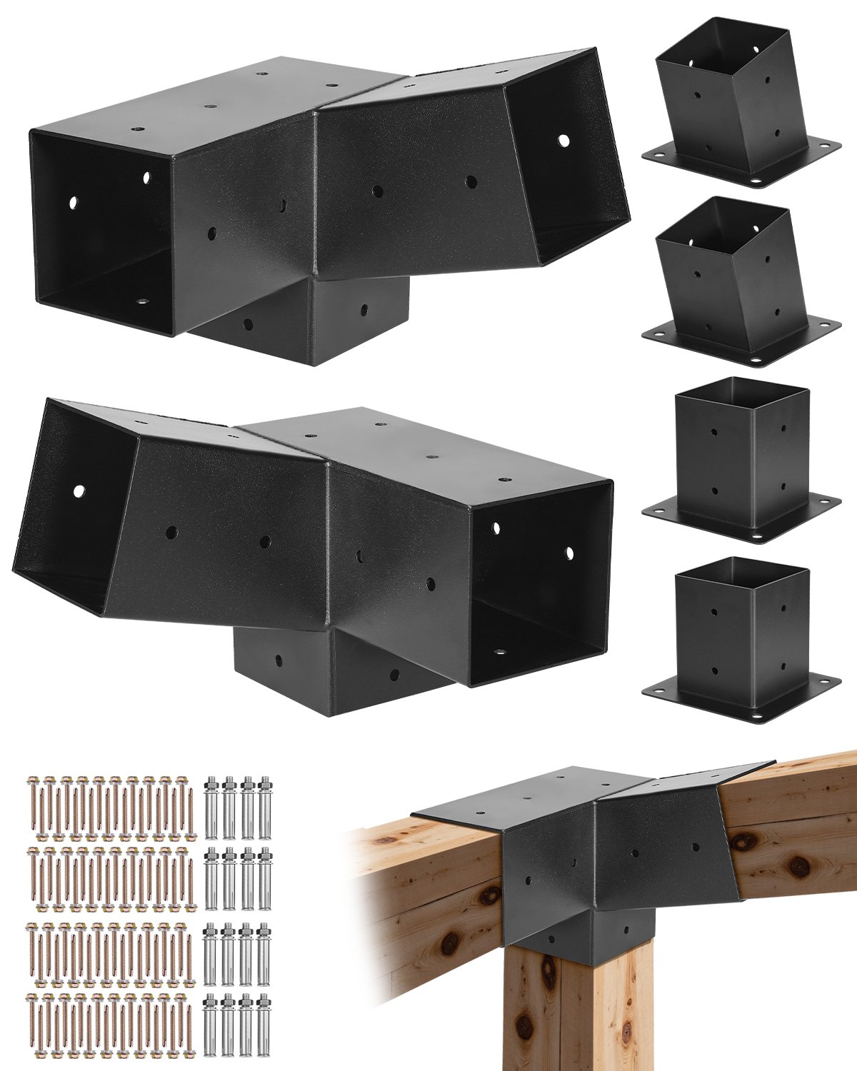 VEVOR Pergola Kit, 4x4 Inch 3-Way Slanted Brackets for 3.5x3.5 Inch ...