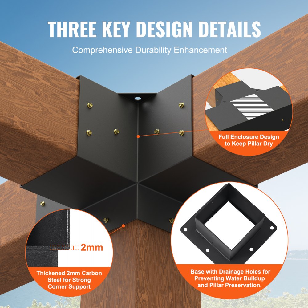 VEVOR Pergola Bracket Kit 152.4 x 152.4 mm, 4pcs 4-Way Heavy Duty ...