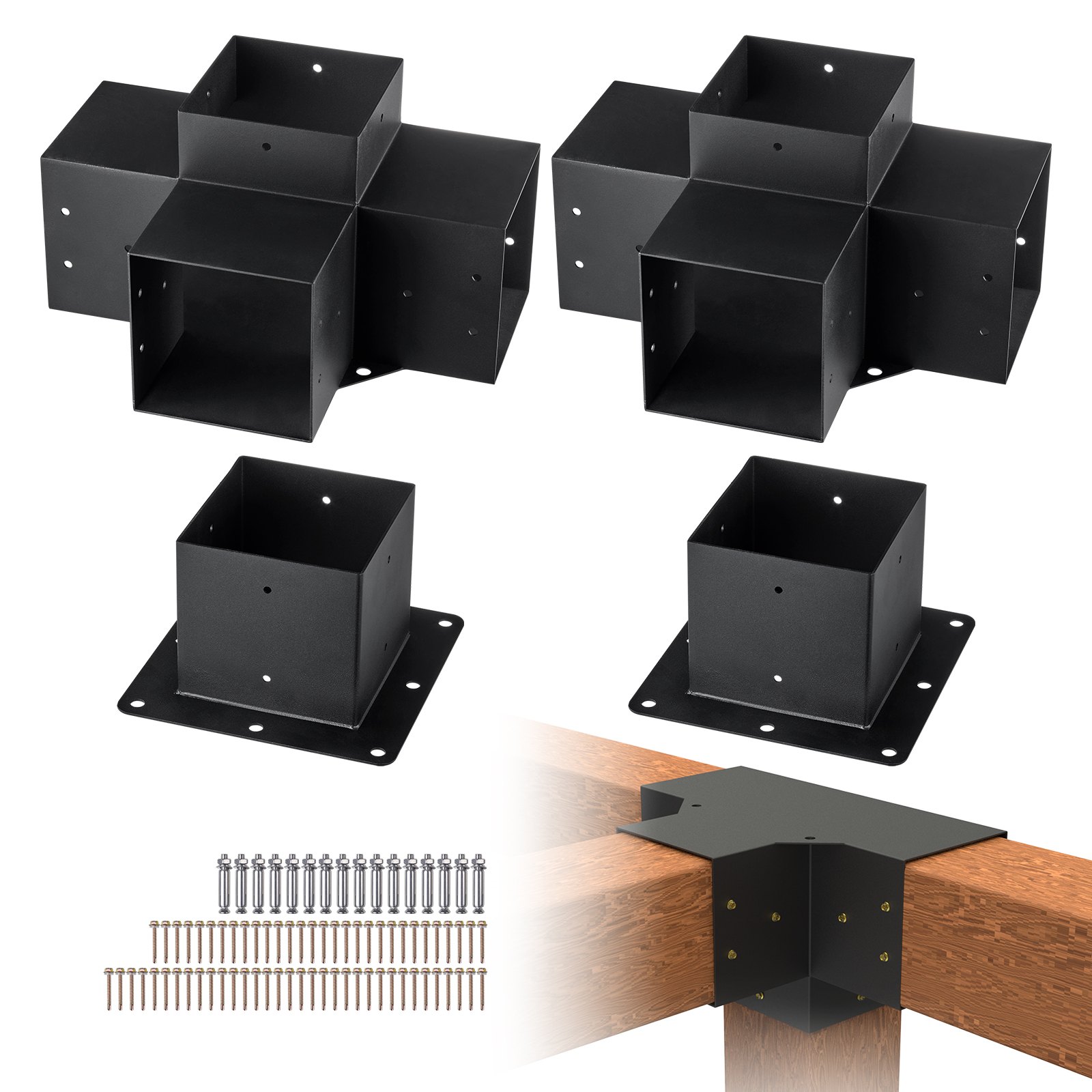 VEVOR Pergola Bracket Kit 6''x6'', 4pcs 4-Way Heavy Duty Corner Bracket ...