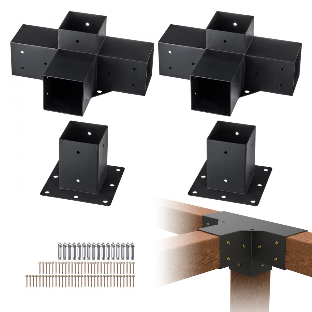 VEVOR Pergola Bracket Kit 101.6 x 101.6 mm, 4pcs 4-Way Heavy Duty ...