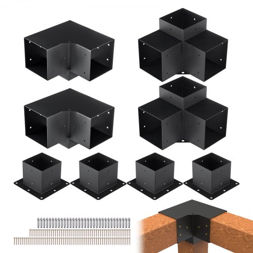 VEVOR 2-Pack Pergola Corner Bracket Kit - 6"x6" Heavy Duty, Four-Way, Steel Construction, For Gazebos & Patios