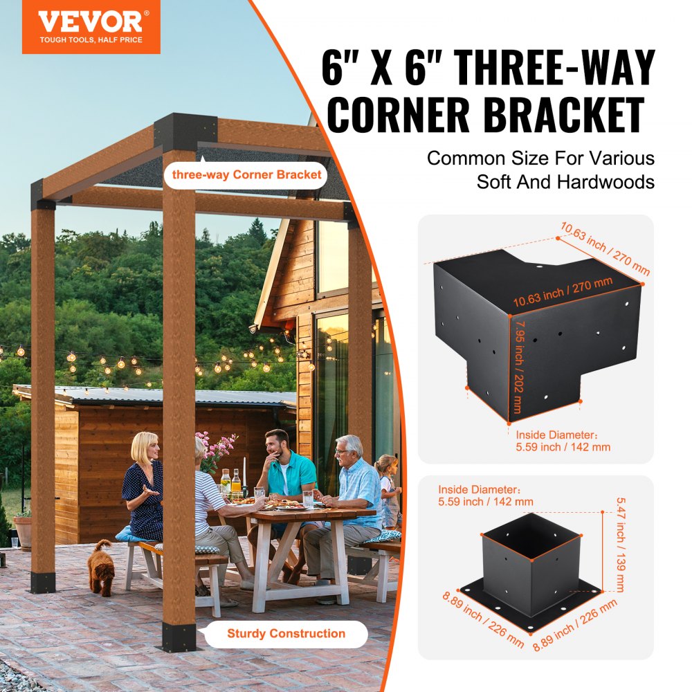 VEVOR Pergola Bracket Kit 152.4 x 152.4 mm, 8pcs 3-Way Heavy Duty ...