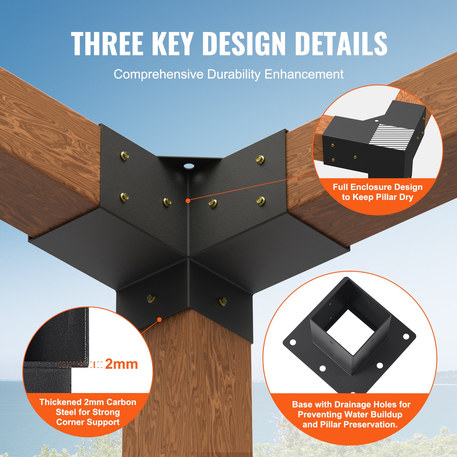 VEVOR Pergola Bracket Kit 4''x4''(inner 3.6''x3.6''), 8pcs (4pcs 3-Way ...