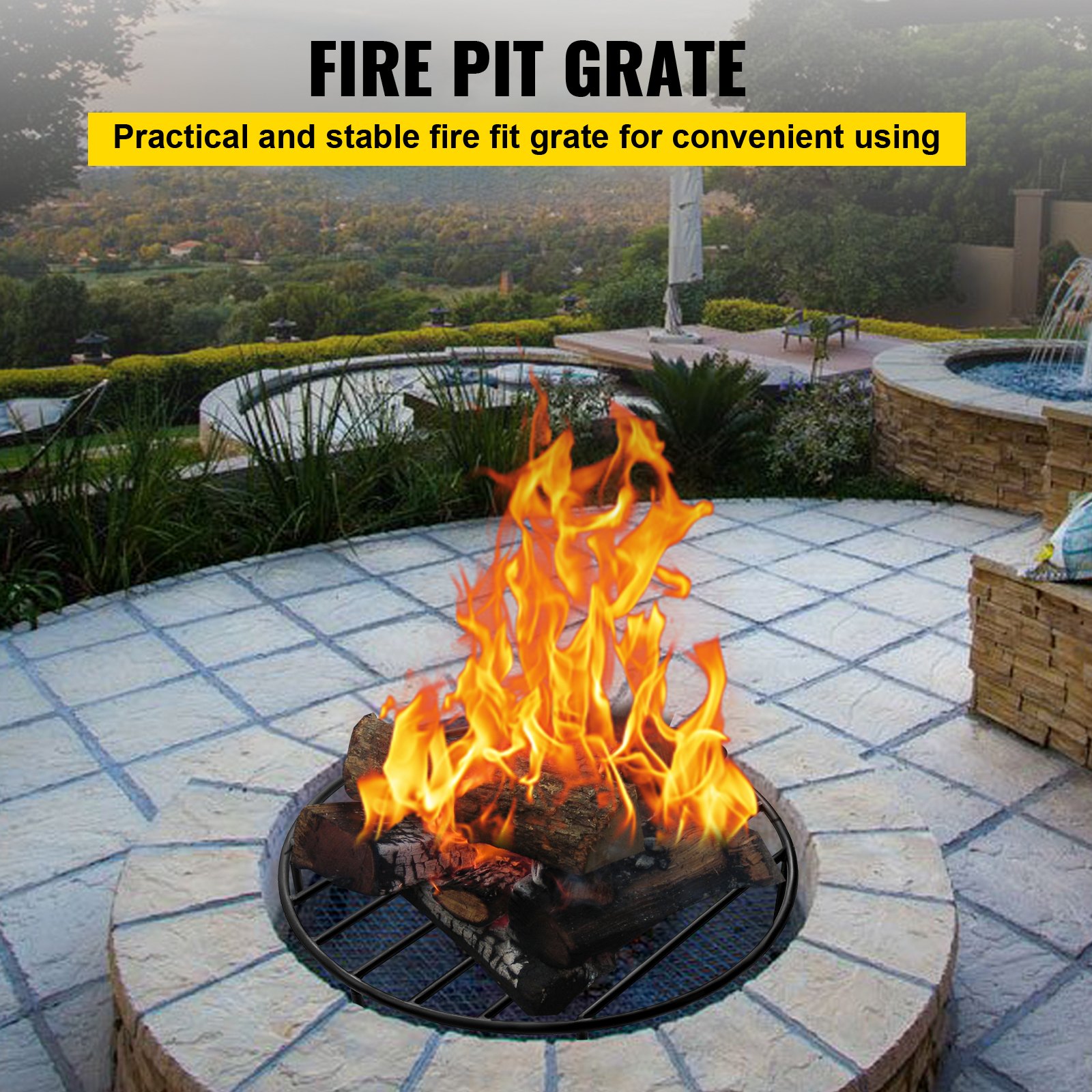VEVOR Fire Pit Grate, Heavy Duty Iron Round Firewood Grate, Round Wood