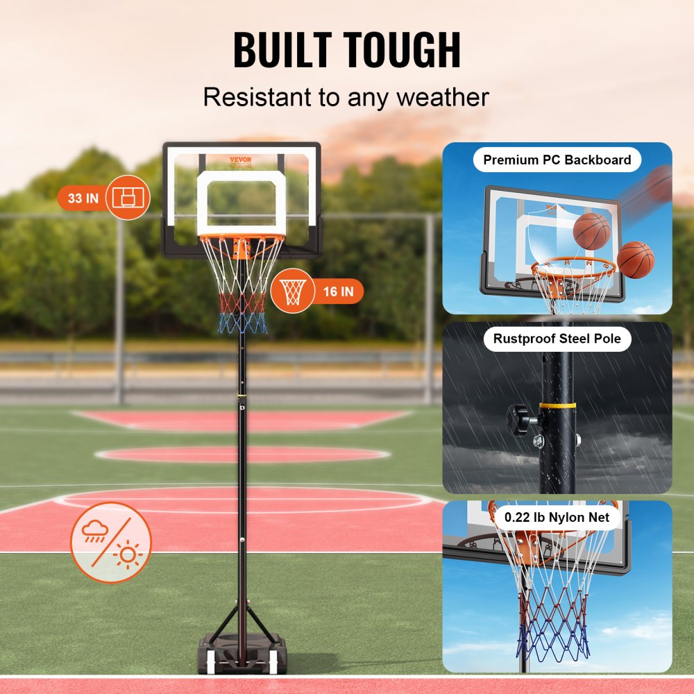 VEVOR Basketball Hoop, 7.6-10 Ft Adjustable Height Portable Backboard