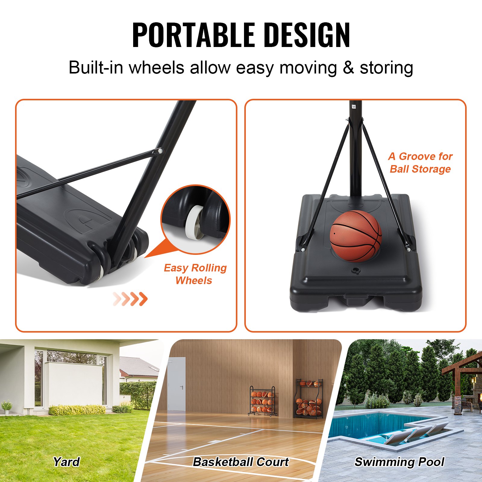 VEVOR Basketball Hoop, 4-10 ft Adjustable Height Portable Backboard ...