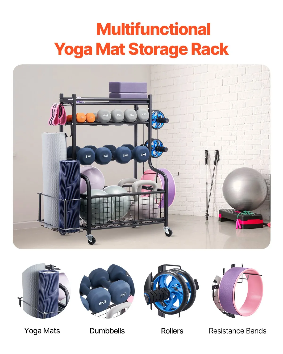 Yoga Rack VEVOR Yoga Mat Storage Rack, Powder Coated Finish Steel Yoga Mat Holder ...