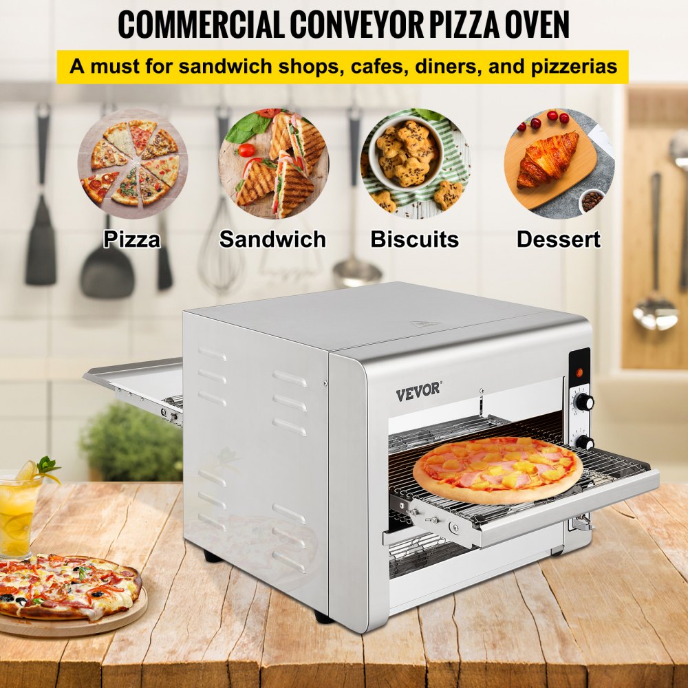 VEVOR Conveyor Commercial Pizza Oven, Belt Adjustable Heat and Speed