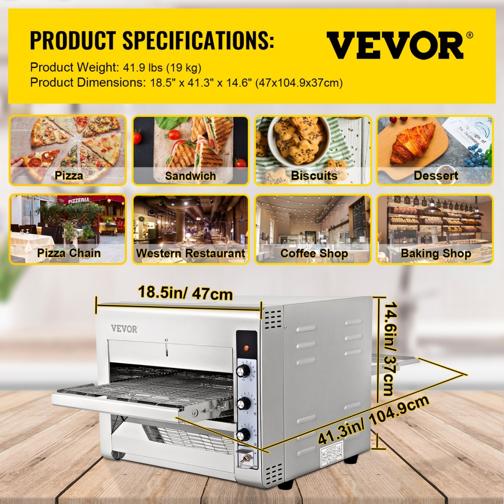 VEVOR Conveyor Commercial Pizza Oven, Belt Adjustable Heat and Speed