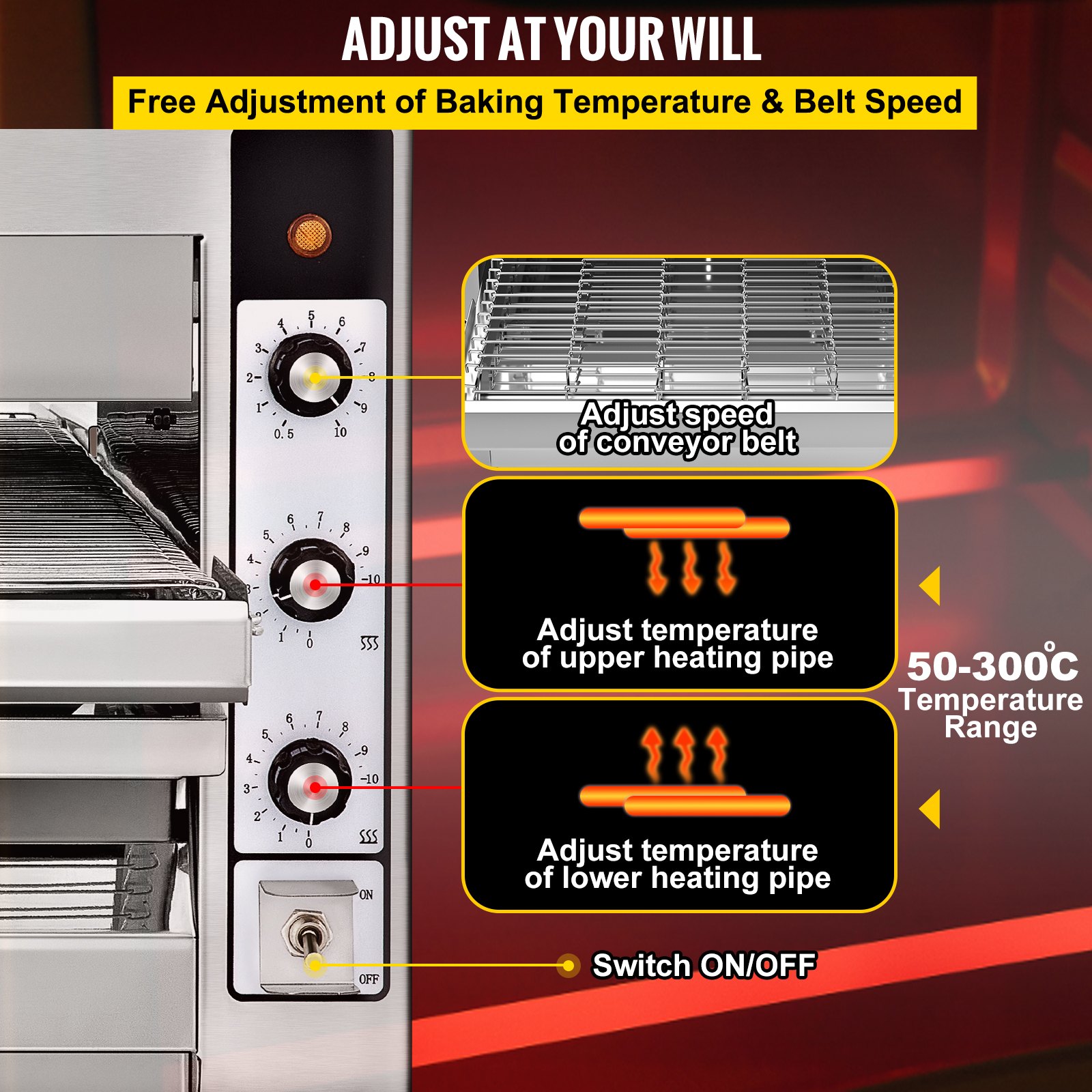 VEVOR Conveyor Commercial Pizza Oven, Belt Adjustable Heat and Speed