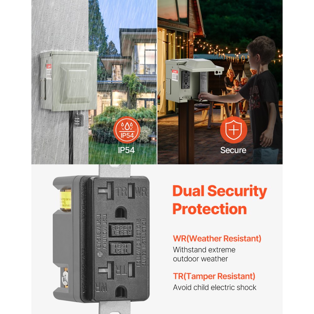 Outdoor Plug Socket Box Outdoor Electrical Outlet Box 20 AMP GFCI Receptacles Power Outlet Box ...