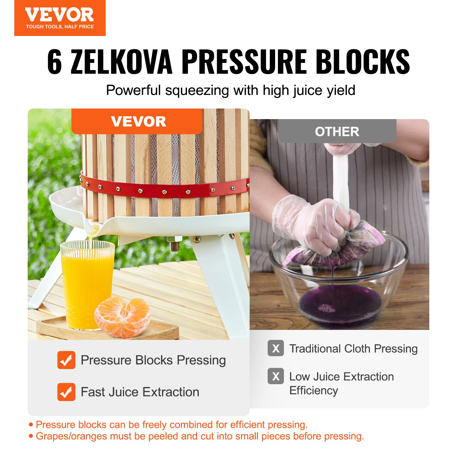 VEVOR Fruit Wine Press, 3.2 Gallon/12L, Solid Wood Basket with 6 Blocks