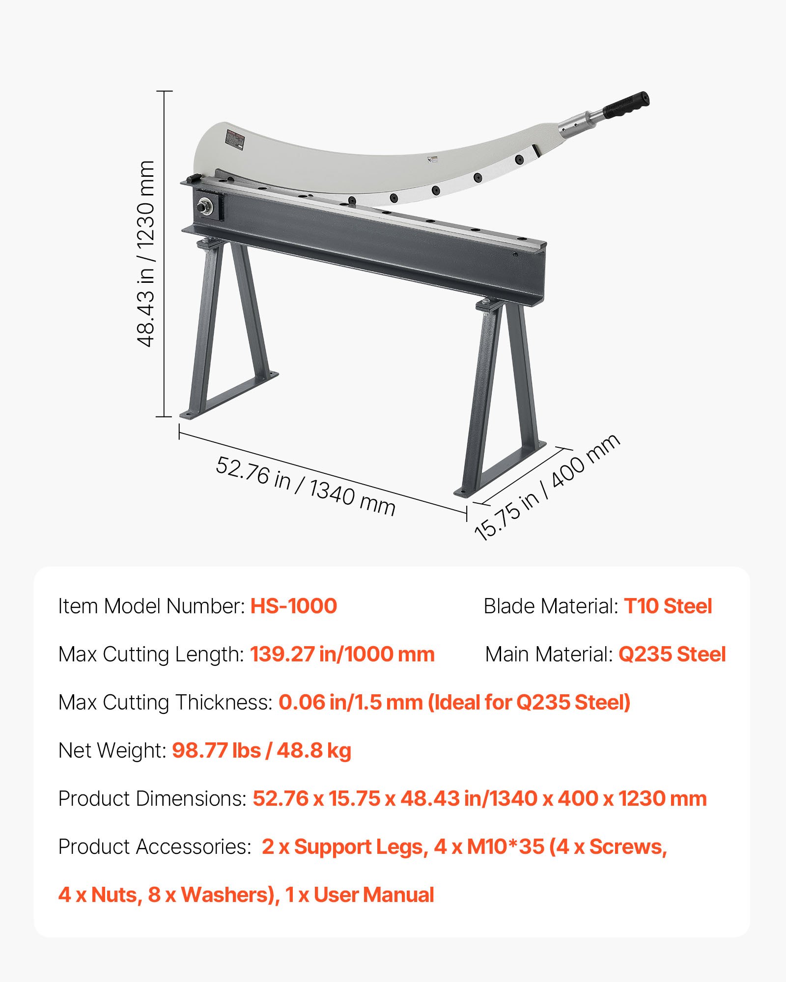 VEVOR Guillotine Shear, 1000 mm Bed Width Benchtop Cutter, Manual Hand ...