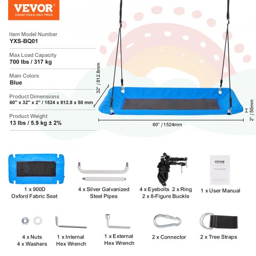 VEVOR Platform Swing 60 Inch Platform Tree Swing for Kids 700lbs Weight ...