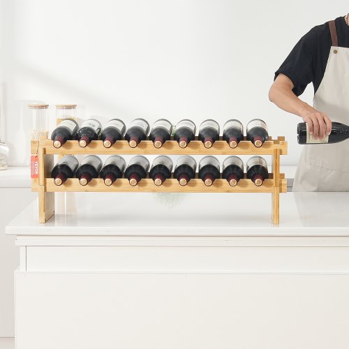 VEVOR 18 Bottle Stackable Modular Wine Rack Bamboo Wood Display Shelf 2 ...