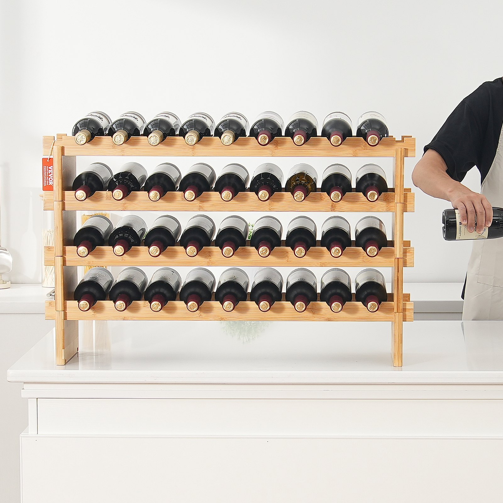VEVOR 36 Bottle Wine Rack – 4-Tier, Bamboo, 88LB Capacity