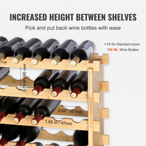 VEVOR 72 Bottle Stackable Modular Wine Rack, 8-Tier Solid Bamboo