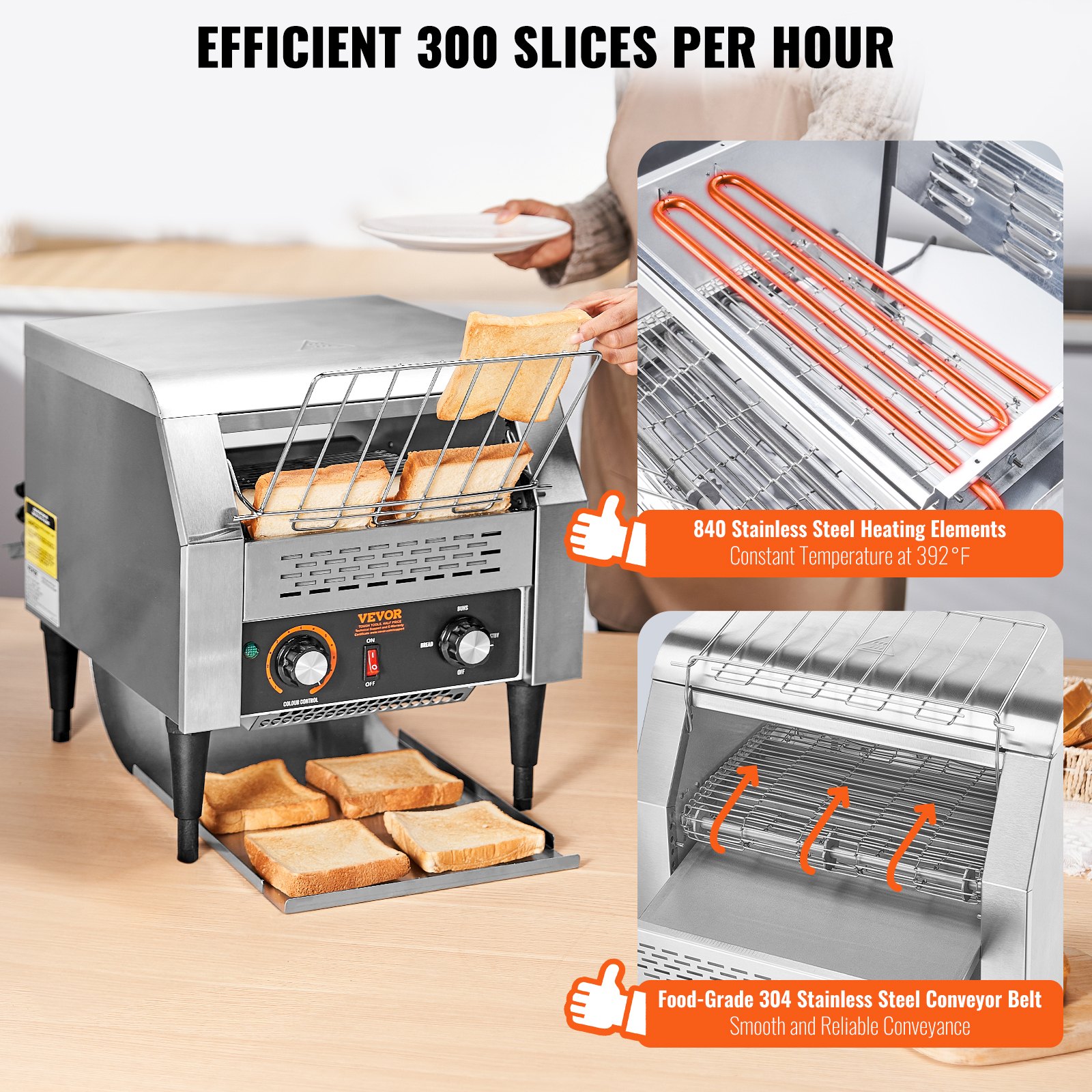 VEVOR Commercial Conveyor Toaster, 300 Slices/Hour Conveyor Belt