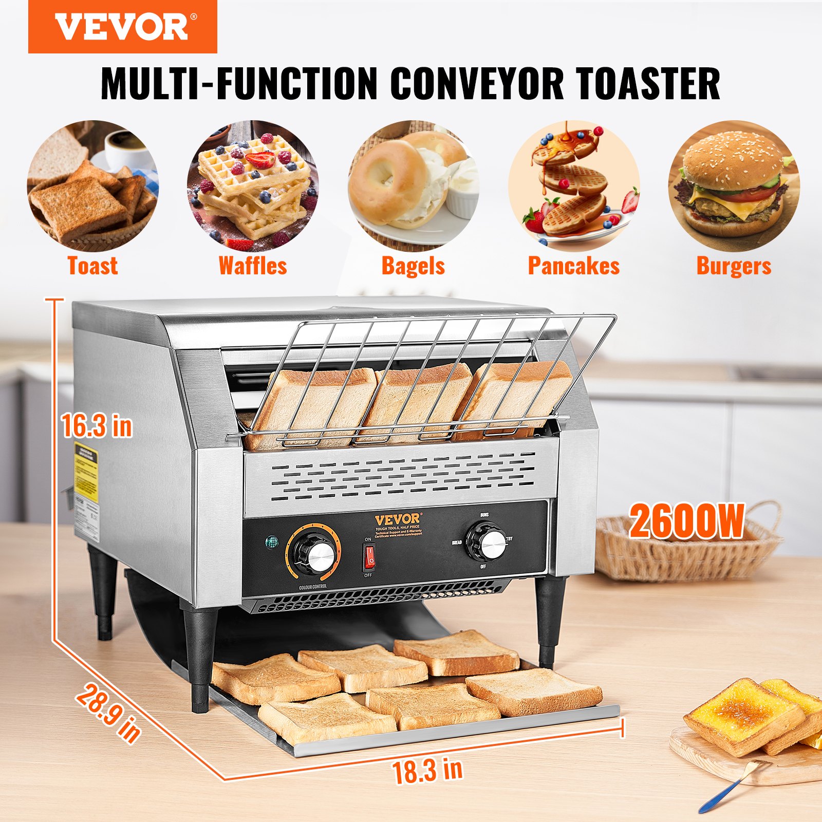 VEVOR Commercial Conveyor Toaster, 450 Slices/Hour Conveyor Belt ...