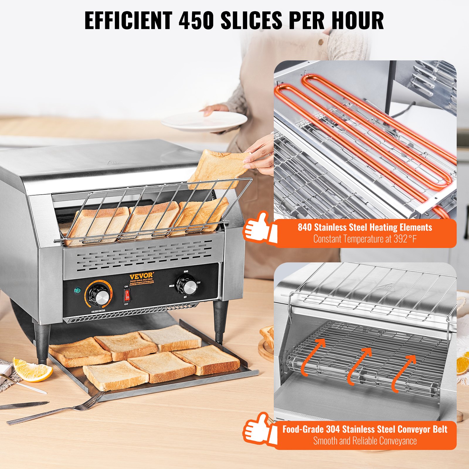 VEVOR Commercial Conveyor Toaster, 450 Slices/Hour Conveyor Belt