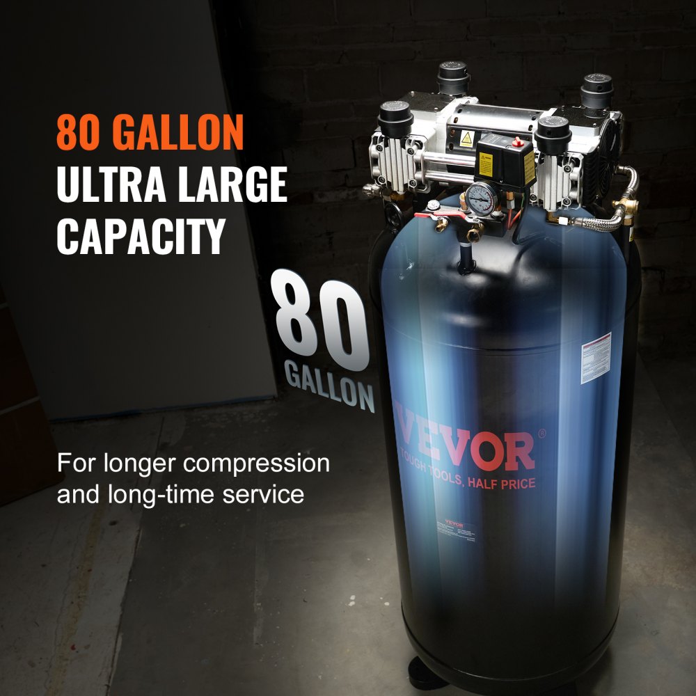 80 Bar Compressor VEVOR 80 Gallon Air Compressor, 6.5HP 15.5SCFM@90 PSI, 2-Stage 145PSI ...