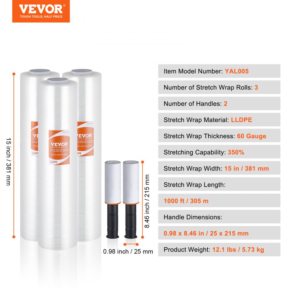 Stretchfolie Mit Griff – Industriestärke, 27,9 Cm X 300 M, 60 Gauge (15 Mikron), Transparent, Selbsthaftend Für Verpackung & Umzug