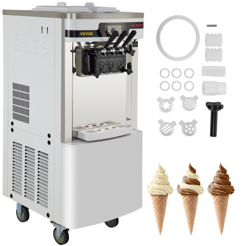VEVOR Commercial Ice Cream Maker, 20-28L/H Yield, 2+1 Flavors Soft
