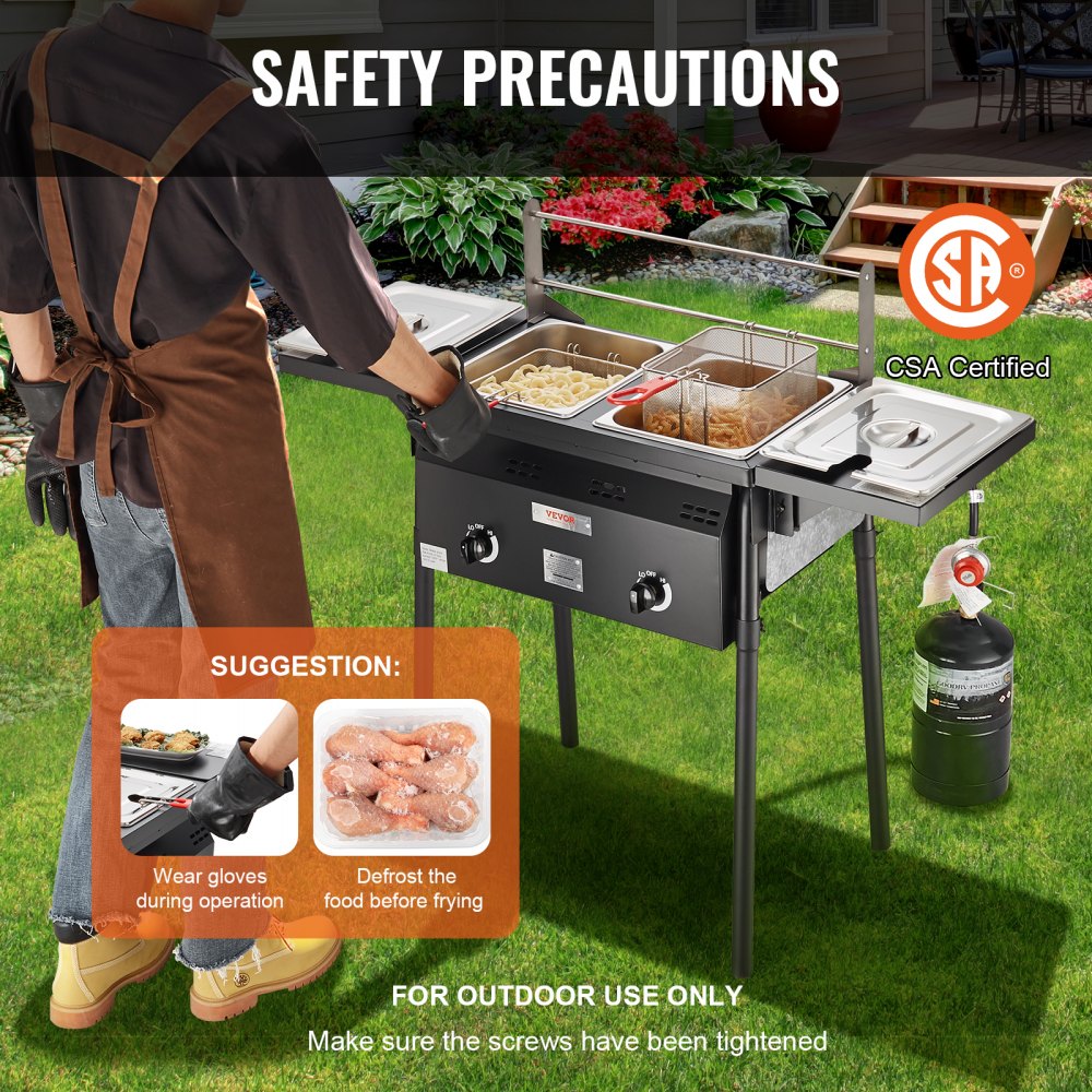 Cooking Frayer VEVOR Outdoor Propane Deep Fryer, Double Burners Commercial Fryer, 16 ...