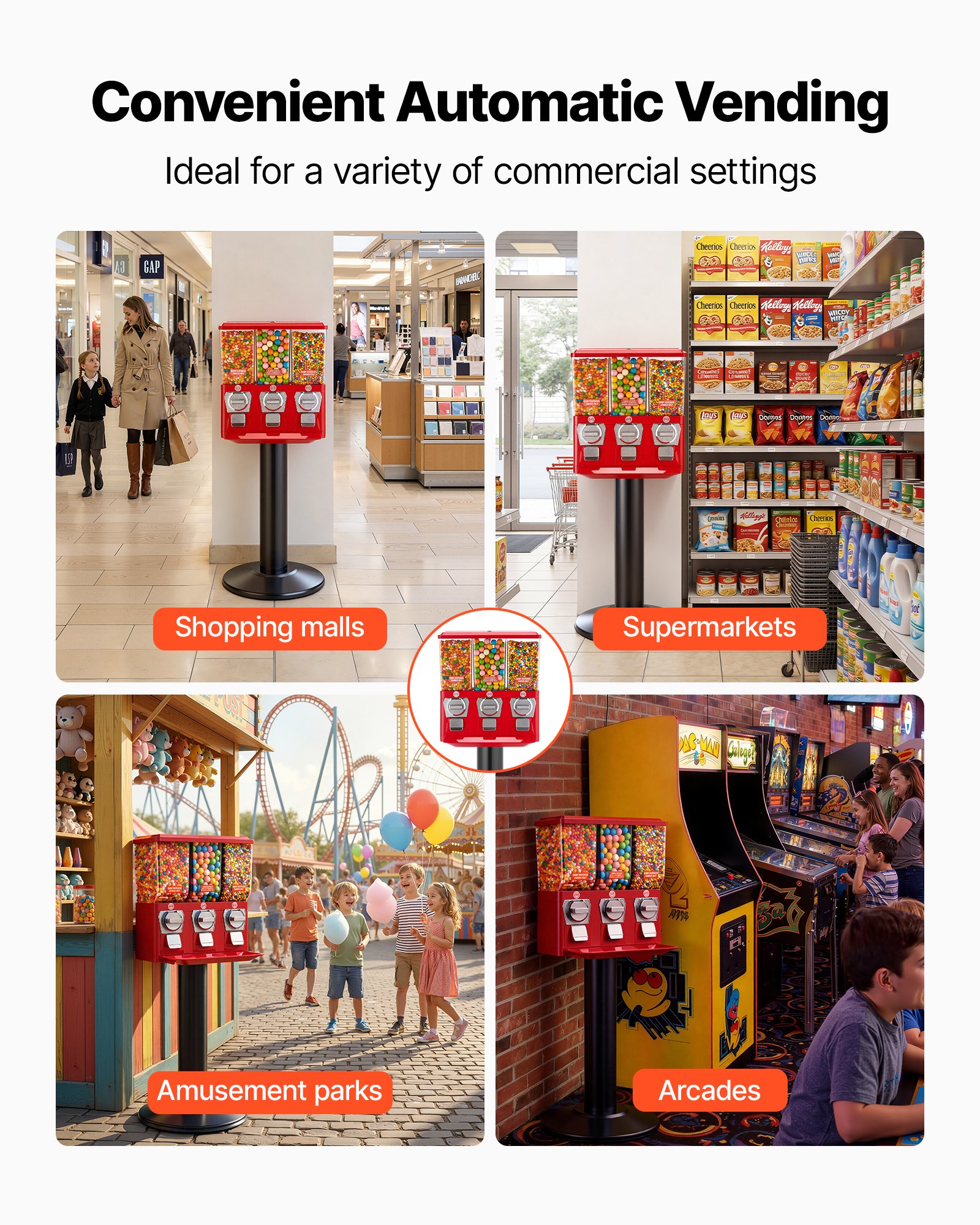VEVOR Candy Vending Machine, Triple Compartment Candy Vending Machine ...
