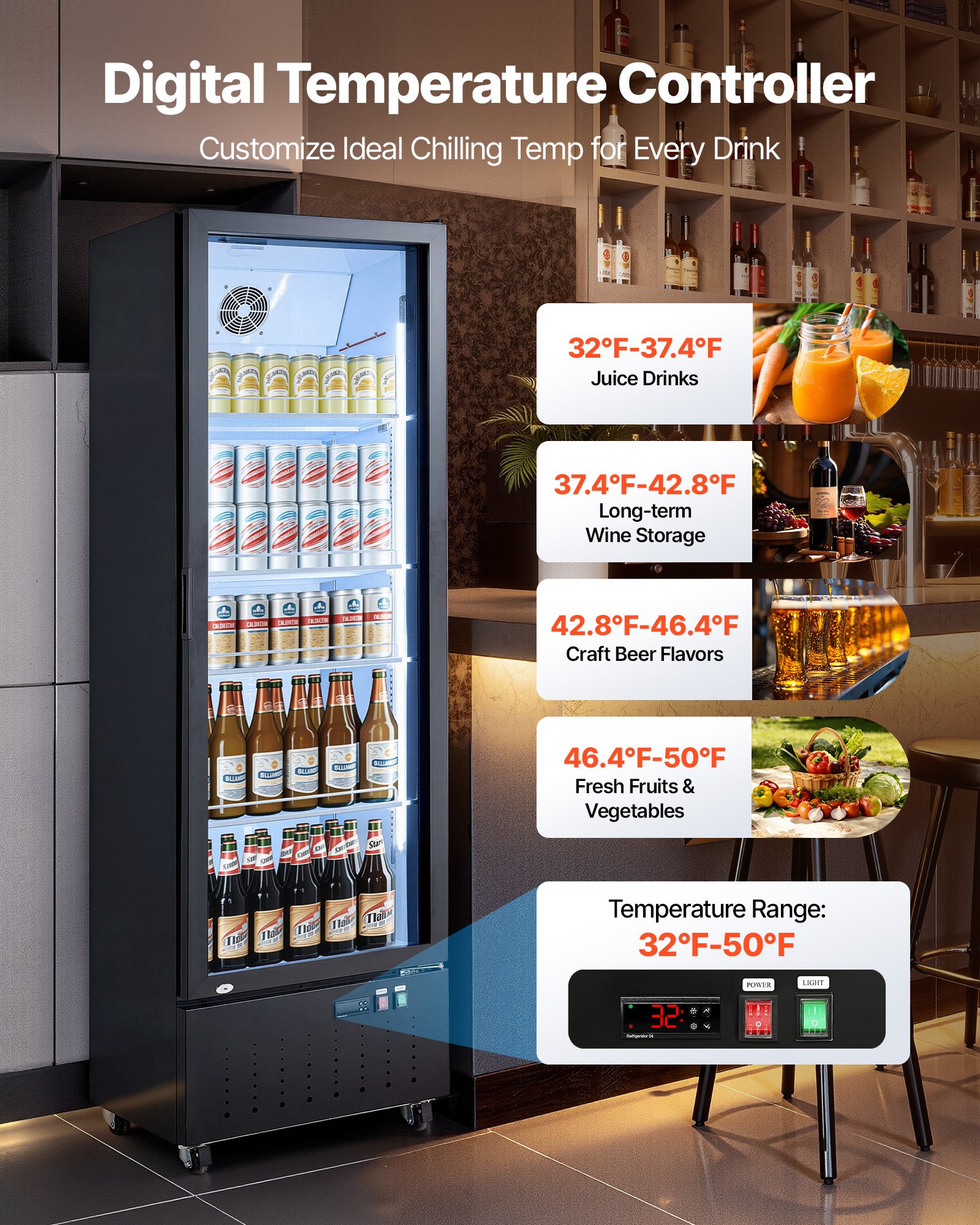 VEVOR Commercial Merchandiser Refrigerator, 12.7 Cu.Ft / 360 L Glass ...