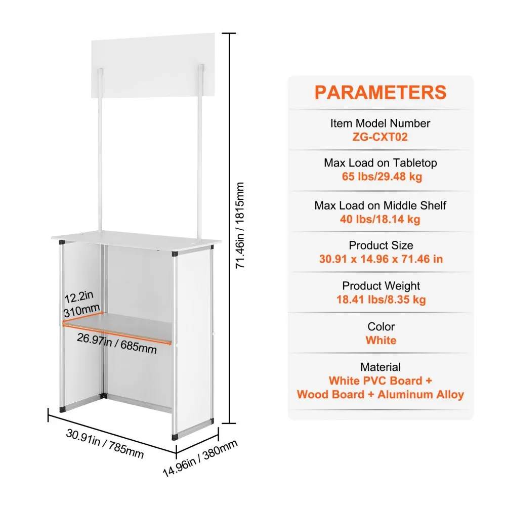VEVOR Portable Tradeshow Podium Table, 785 x 380 x 1815 mm, Display ...