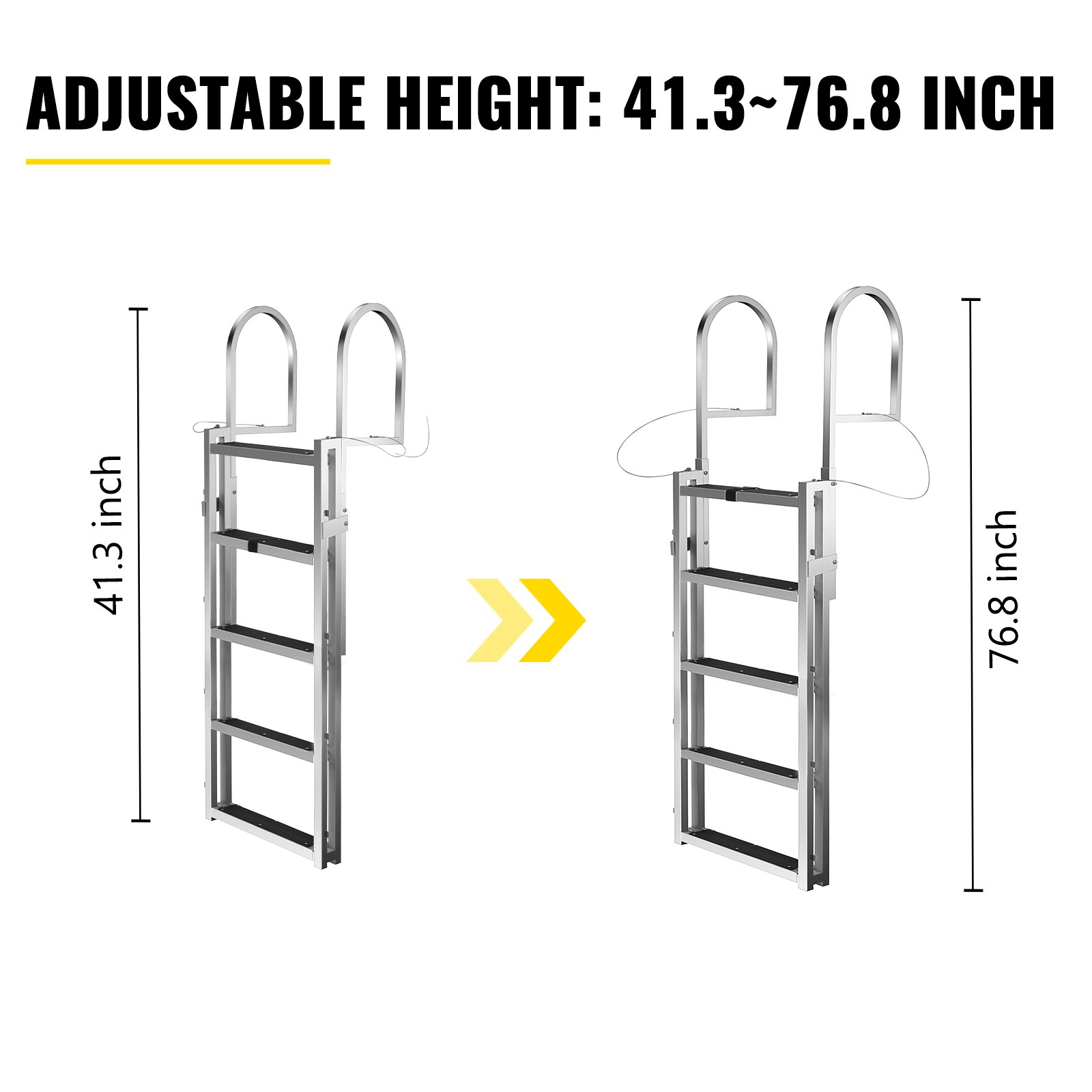 Vevor Aluminum Dock Ladder 5-step, Boat Ladder 330lbs Weight Capacity 