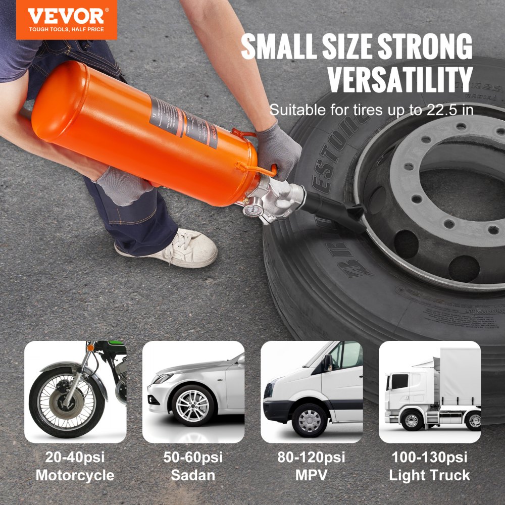 VEVOR Tire Bead Seater, 2.1 Gal/8 L Air Tire Bead Blaster, 120 PSI Handheld  Bead Bazooka, Upgraded Portable Tire Inflator Tool, 85-116 PSI Operating