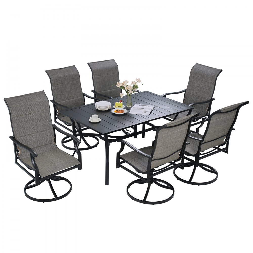 VEVOR 7 Pieces Patio Dining Set, Outdoor Furniture Table and Swivel Chairs Set, All Weather