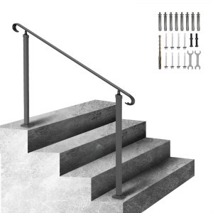 VEVOR Wrought Iron Handrail Stair Railing Fit 3 Steps Adjustable Hand ...