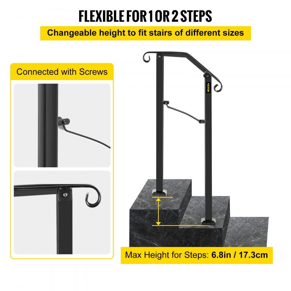 VEVOR Handrails for Outdoor Steps, Fit 1 or 2 Steps Outdoor Stair ...