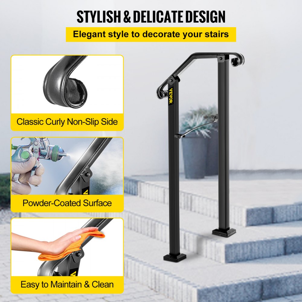 VEVOR Handrails for Outdoor Steps, Fit 1 or 2 Steps Outdoor Stair ...