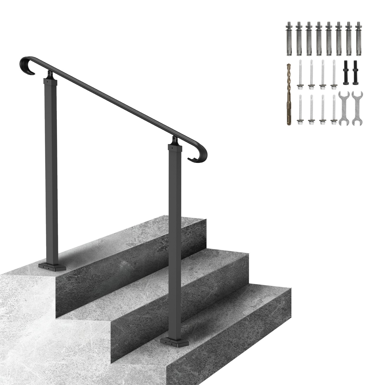 VEVOR Handrails for Outdoor Steps, Fit 1-3 Steps Outdoor Stair Railing ...