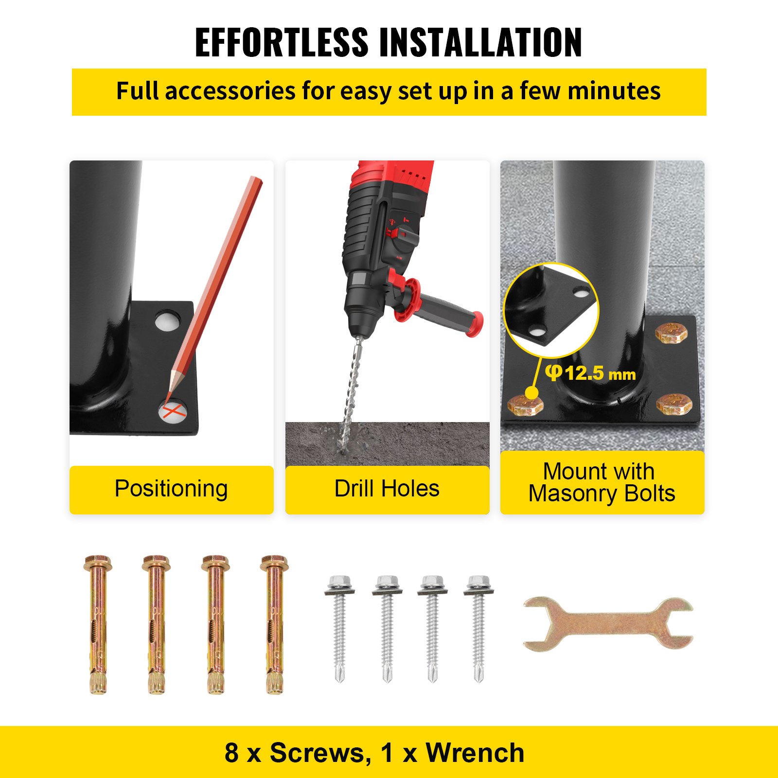 VEVOR Single Post 1-2, Black Steel Railing 441LBS Capacity Baking ...