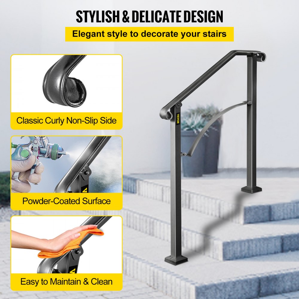 VEVOR Handrails for Outdoor Steps, Fit 2 or 3 Steps Outdoor Stair ...